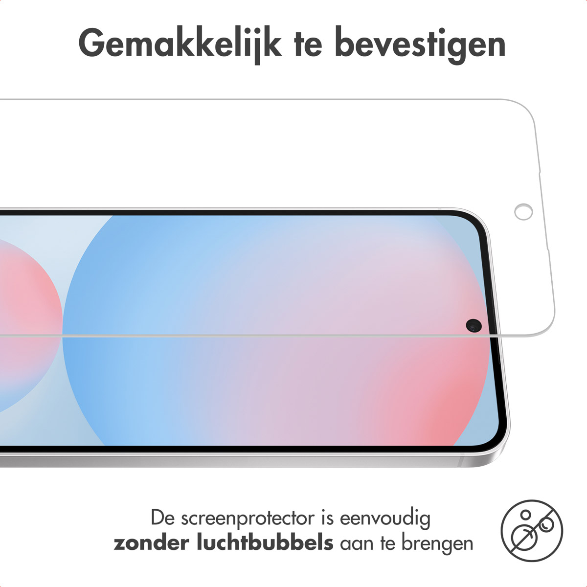 Schermo di smartphone con protezione applicata. In alto: 'Facile da installare'.