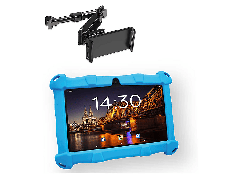 ANGELTECH SLIM mit Tablet-Halterung, Kinder Tablet, 96 GB, 7 Zoll, Blau mit Tablet-Halterung