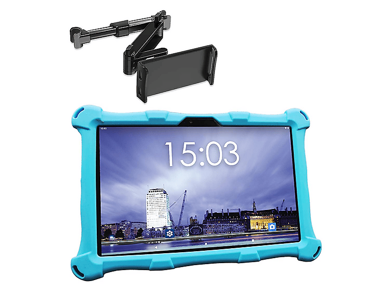 ANGELTECH XL mit Tablet-Halterung, Kinder Tablet, 96 GB, 10 Zoll, Blau mit Tablet-Halterung