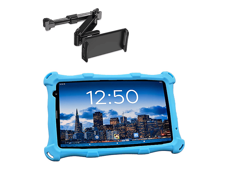 ANGELTECH PRO MAX mit Tablet-Halterung, Kinder Tablet, 128 GB, 8 Zoll, Blau mit Tablet-Halterung