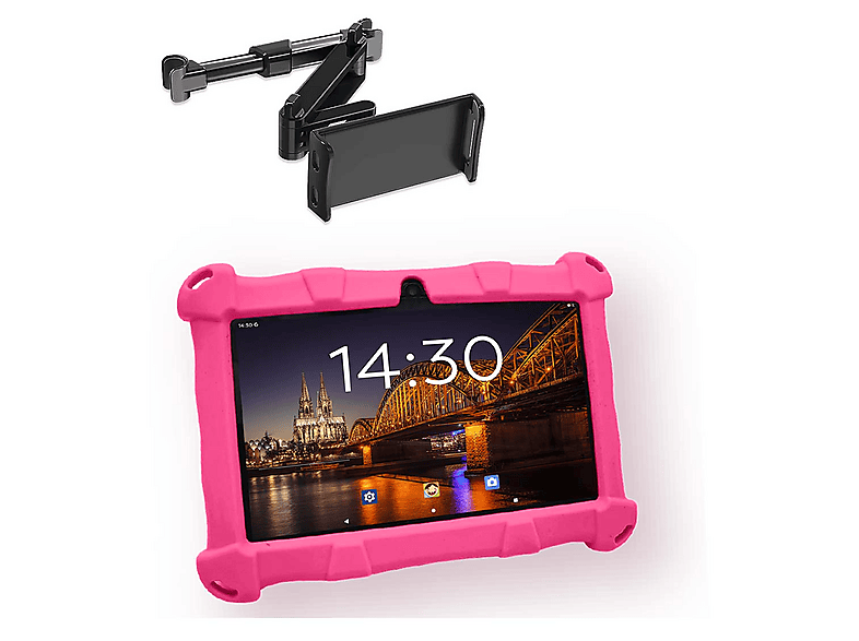 ANGELTECH SLIM mit Tablet-Halterung, Kinder Tablet, 96 GB, 7 Zoll, Rosa mit Tablet-Halterung