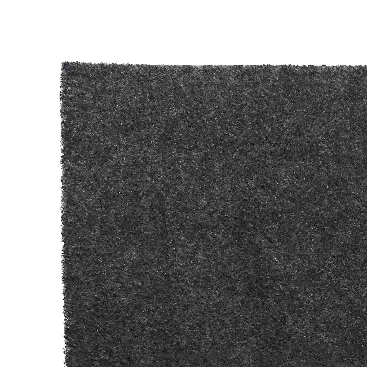 Close-up of a dark gray, textured fabric. The edges show a rough texture, while a white background is visible on two sides.