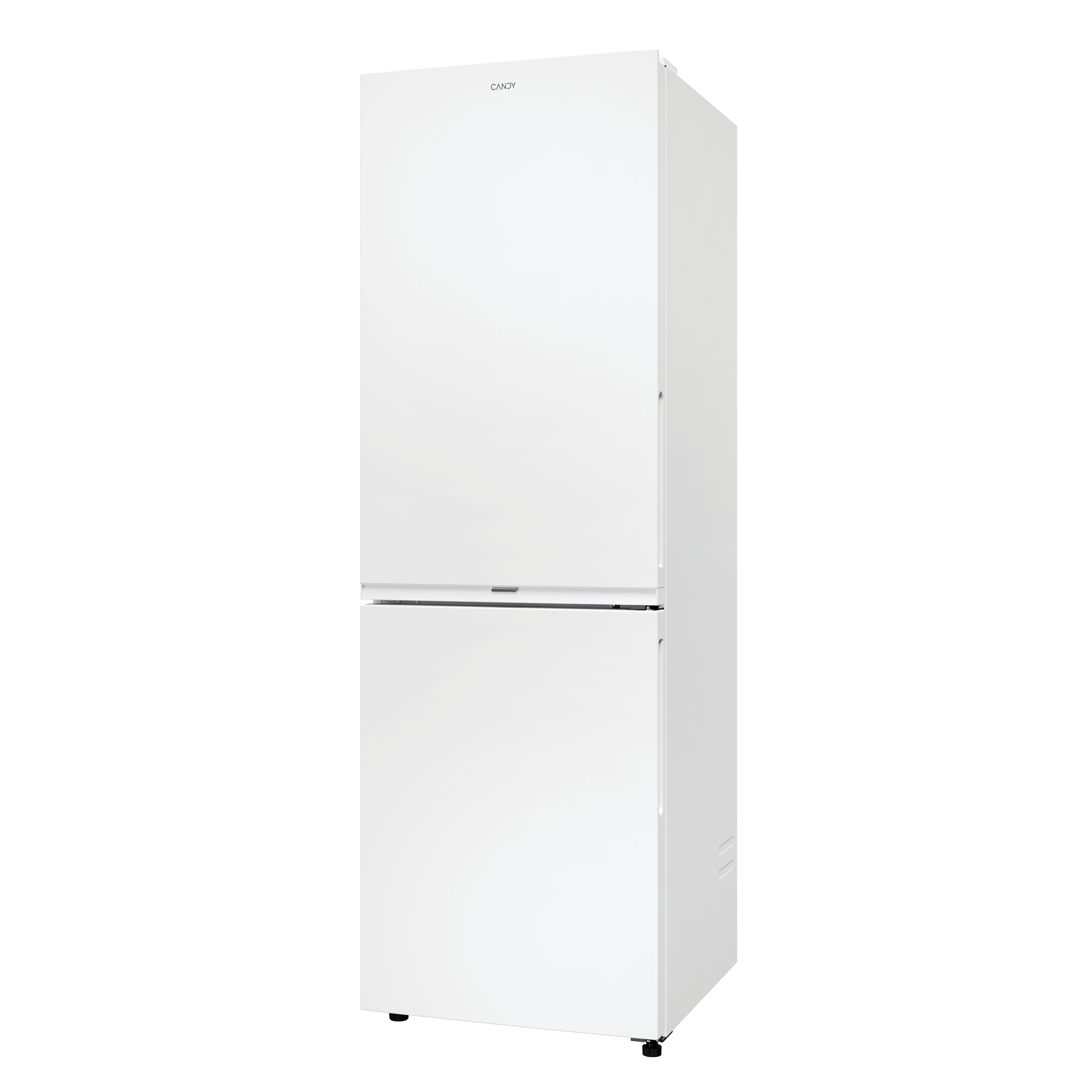 Un refrigerador Candy blanco. Tiene dos puertas, con el logo 'Candy' en la puerta superior. Se encuentra sobre un fondo blanco.