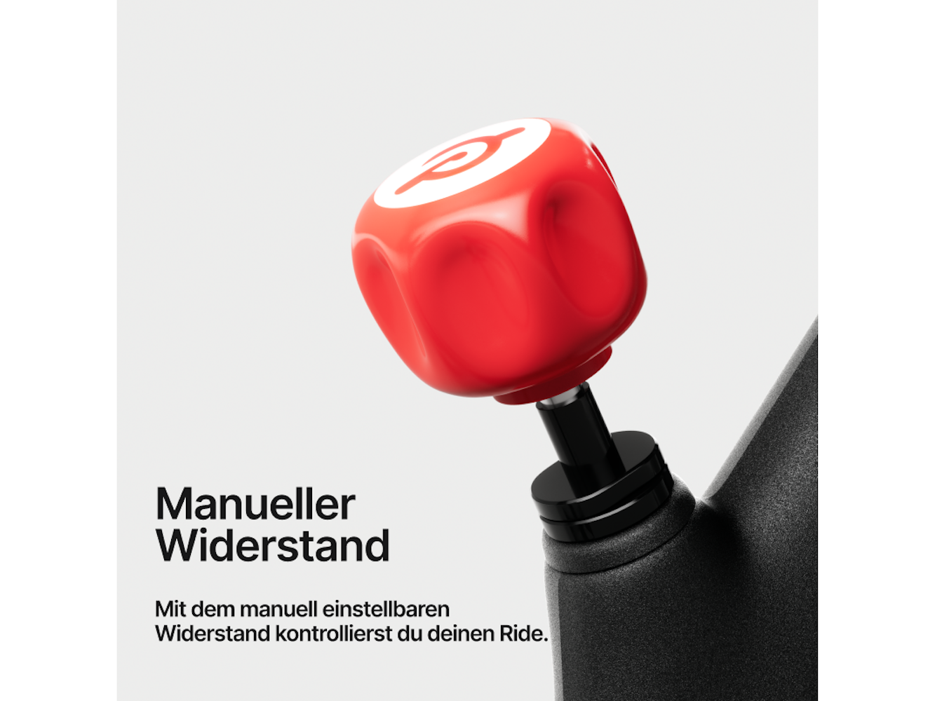 Ein roter Würfel mit weißem Logo sitzt auf einem schwarzen Schaft. Text lautet 'Manueller Widerstand' mit Anweisungen.