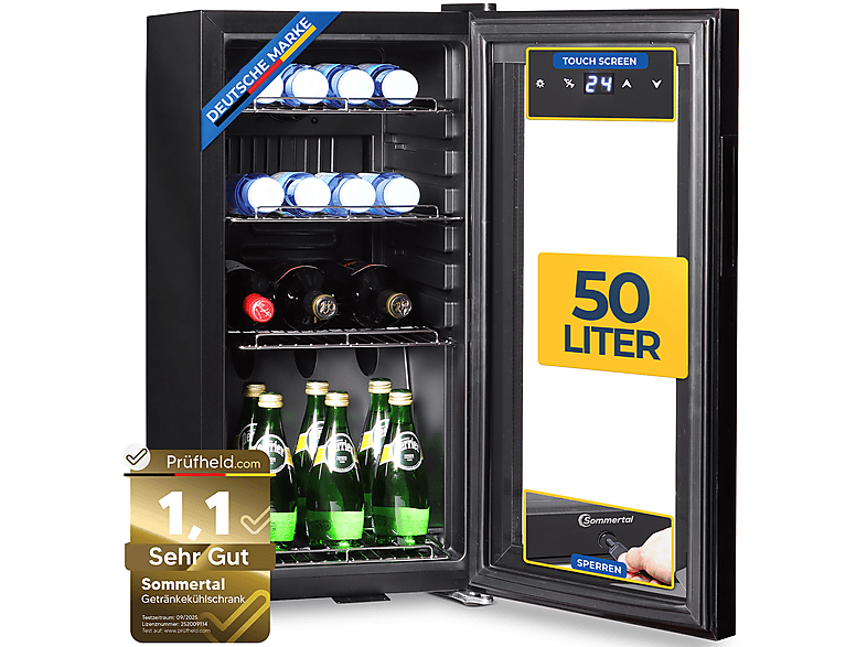 SOMMERTAL GK50 Kühlschrank (F, 70 cm hoch, Schwarz)