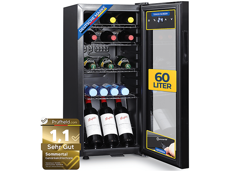 SOMMERTAL GK60 Kühlschrank (F, 79 cm hoch, Schwarz)