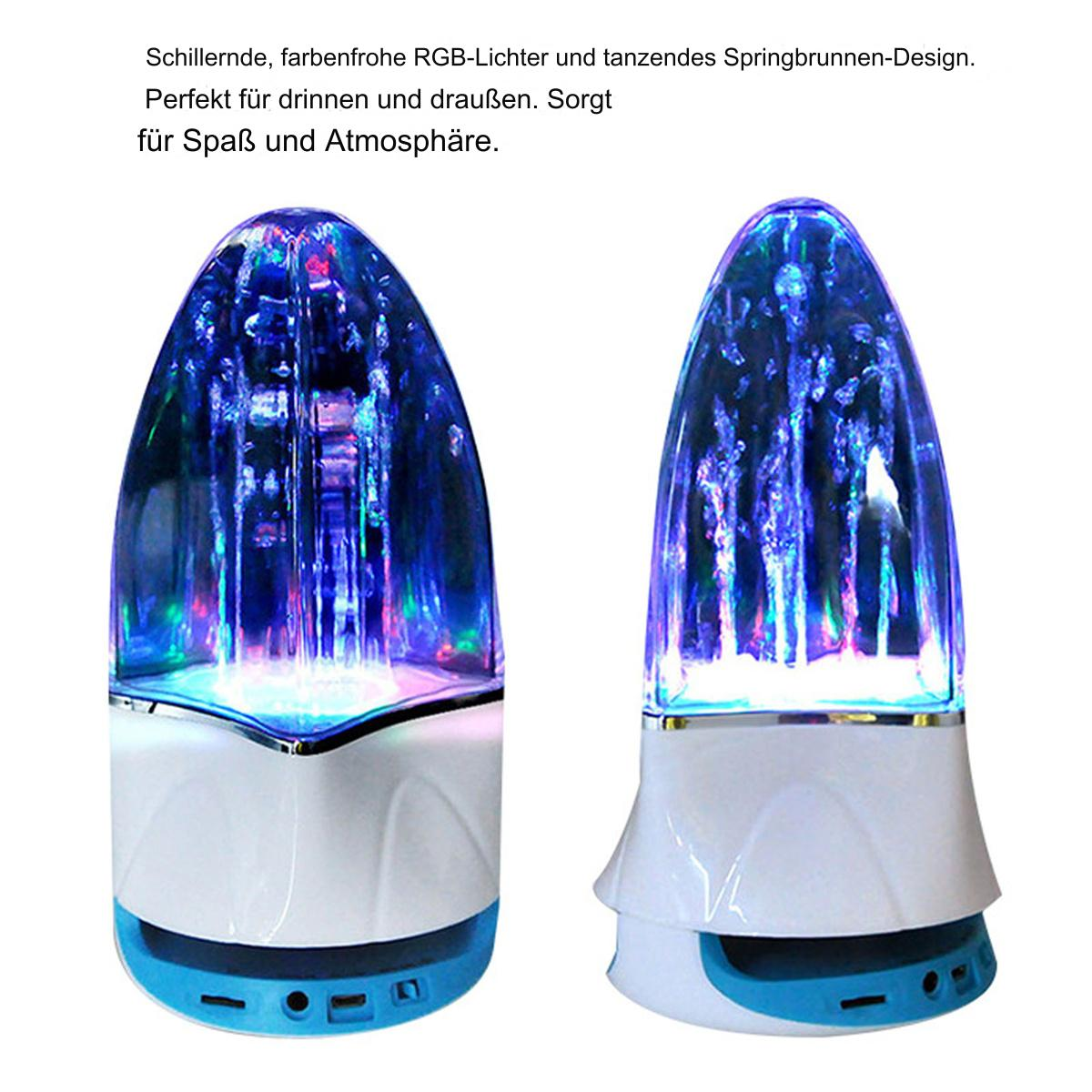Zwei blau-weiße, springbrunnenförmige Lichter. Sie haben einen wasserähnlichen Effekt im Inneren. Die Basis ist weiß, mit blauem Rand.