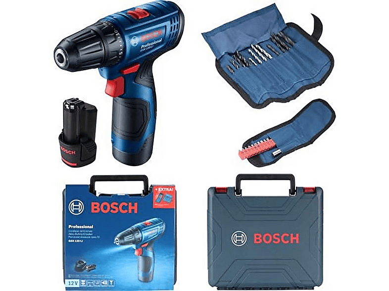 BOSCH GSR 120-Li 2 Ah 23 Parça Uç Seti ve Çift Akülü Vidalama Akülü Vidalama