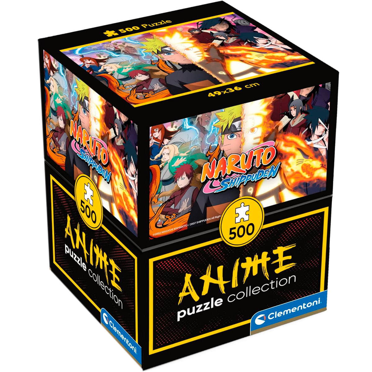 Pudełko z puzzlami z postaciami Naruto. Widnieje napis 'Naruto Shippuden' i 'Anime puzzle collection'. Puzzle mają 500 elementów.