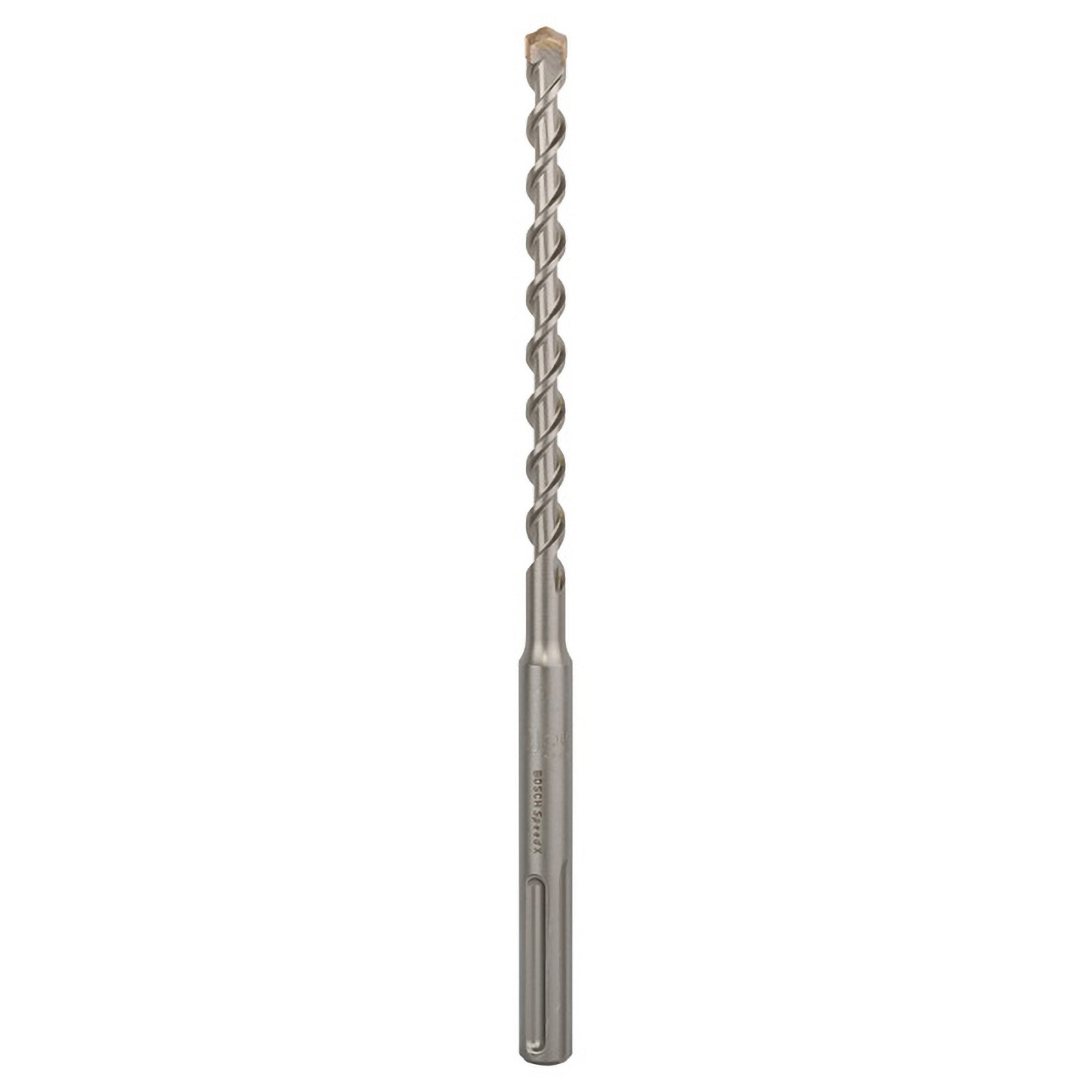 Ein metallischer Bohrer mit Spiraldesign. Die Spitze ist heller, der Schaft zylindrisch.