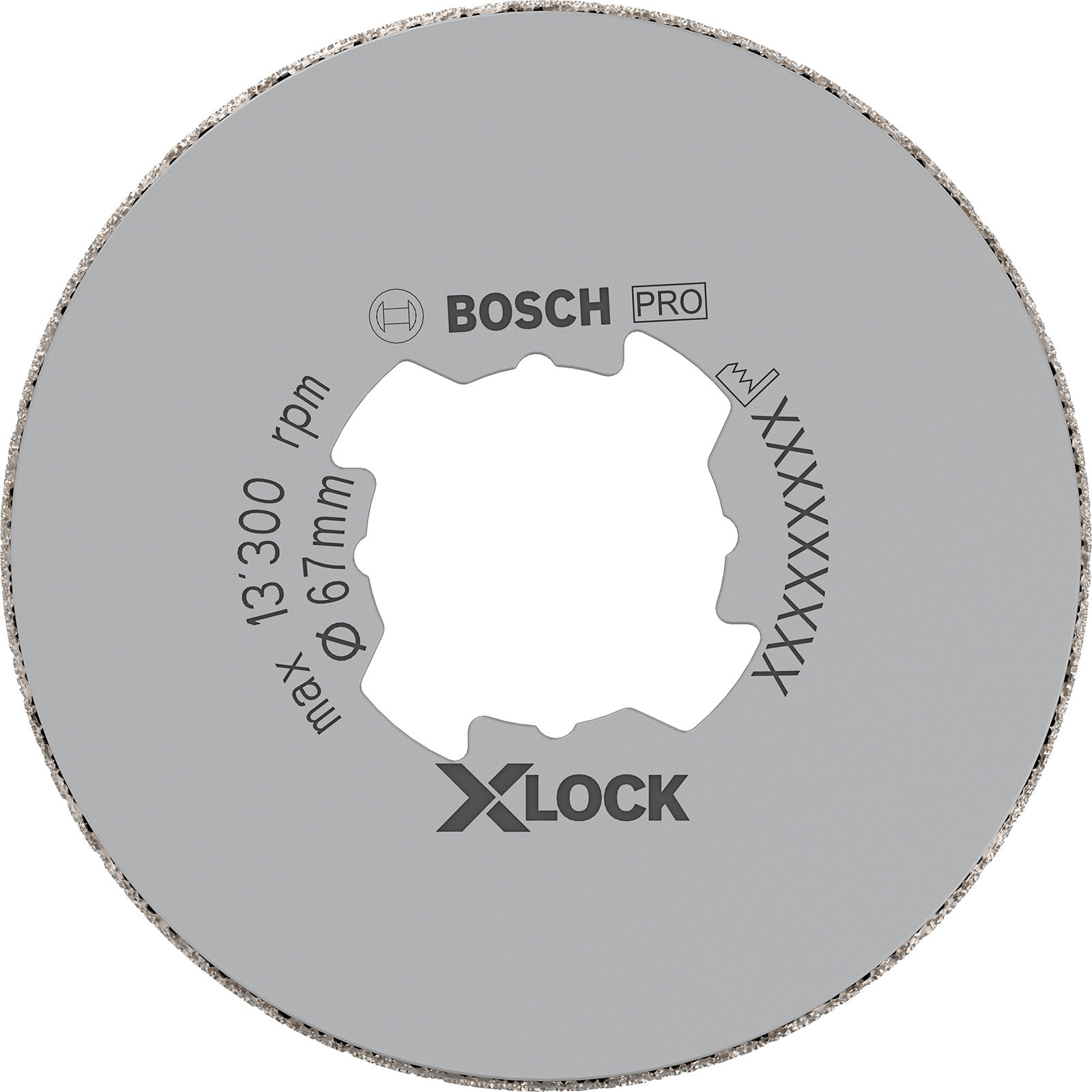 Kreissägeblatt. Graue Scheibe mit Loch. Text enthält 'BOSCH PRO', 'X-LOCK' und Spezifikationen.