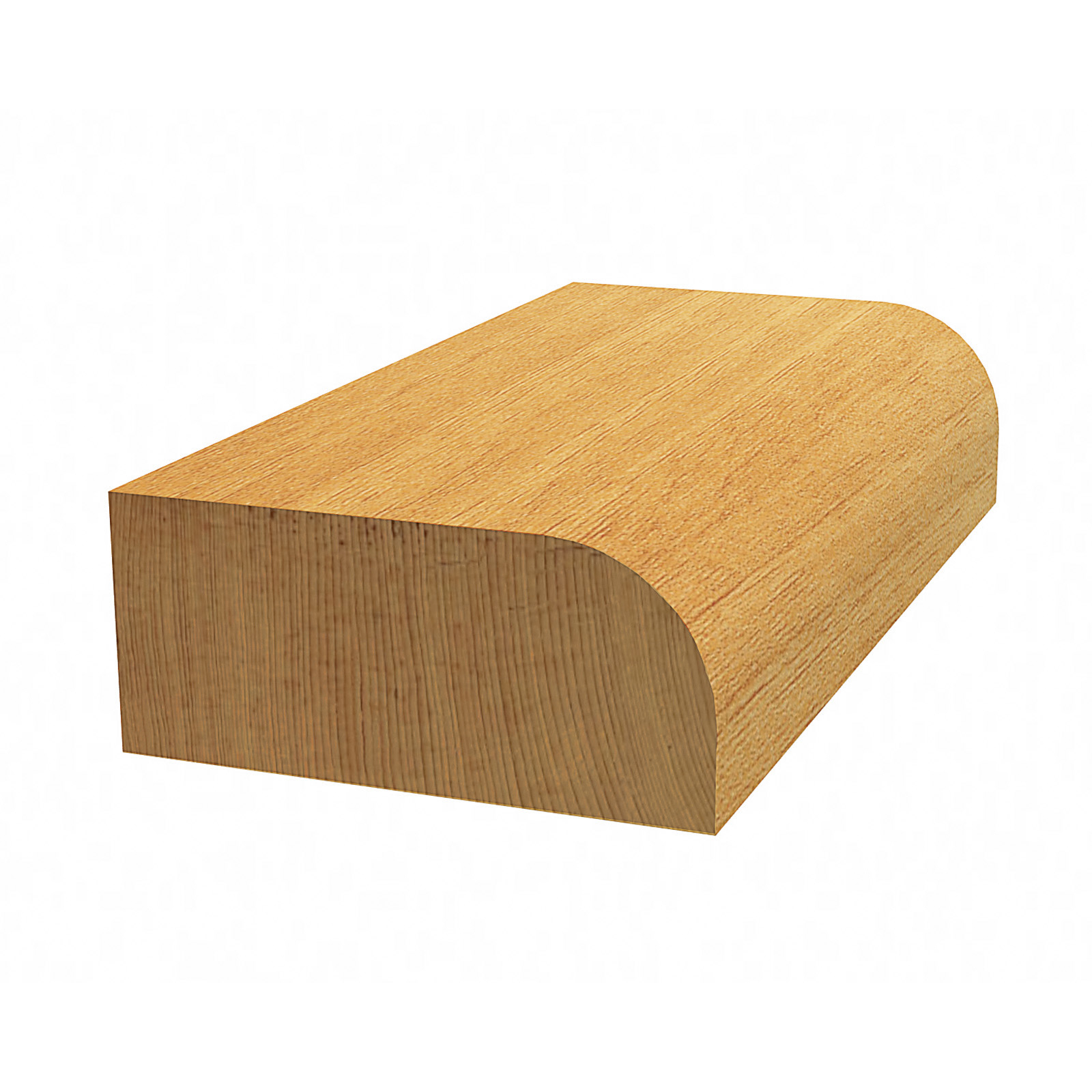 Ein Holzbrett mit abgerundeter Kante. Das Holz ist hellbraun mit sichtbarer Maserung, vor weißem Hintergrund.