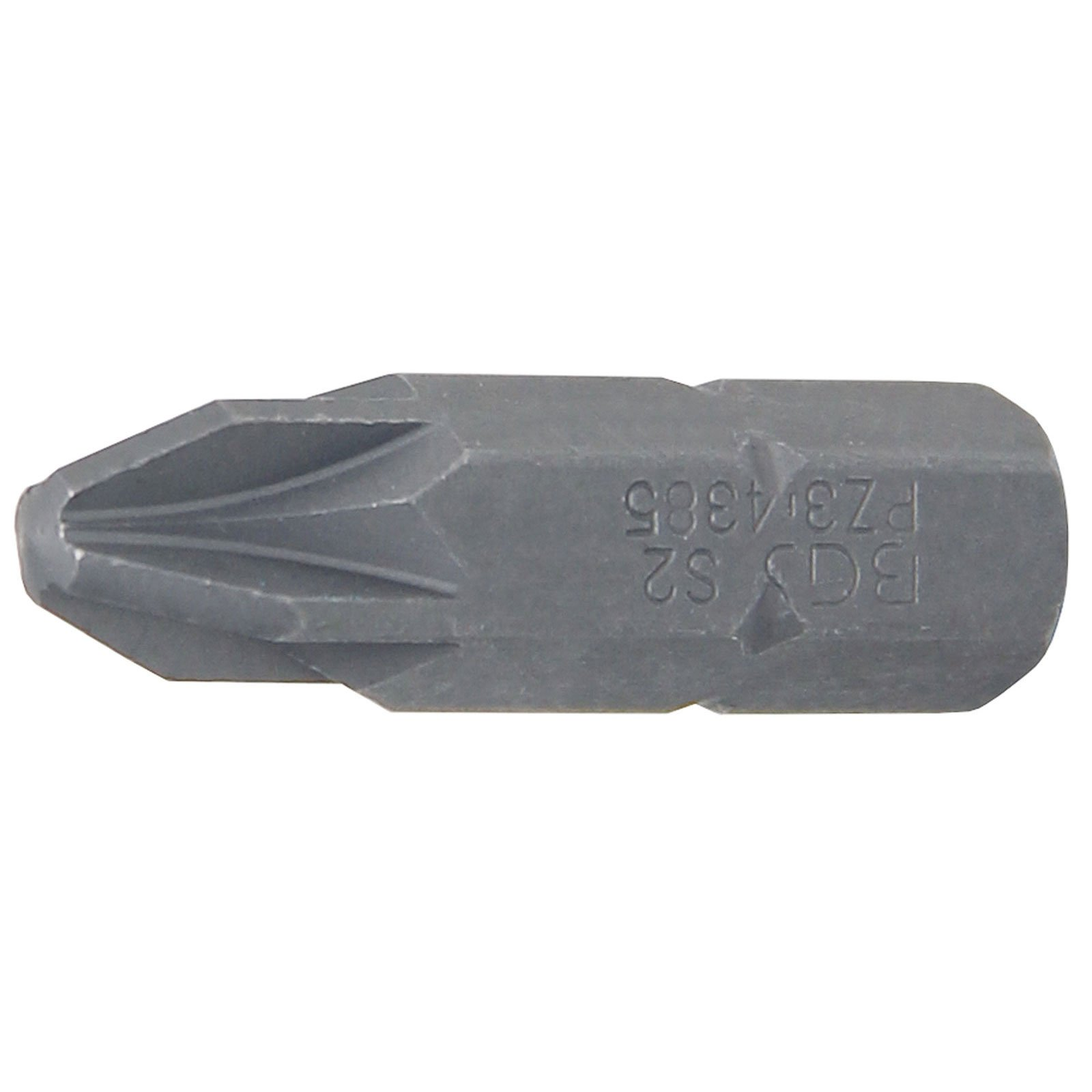 Una punta per cacciavite a croce grigia. La punta è etichettata con 'BGS S2 PZ3 / 4385'.