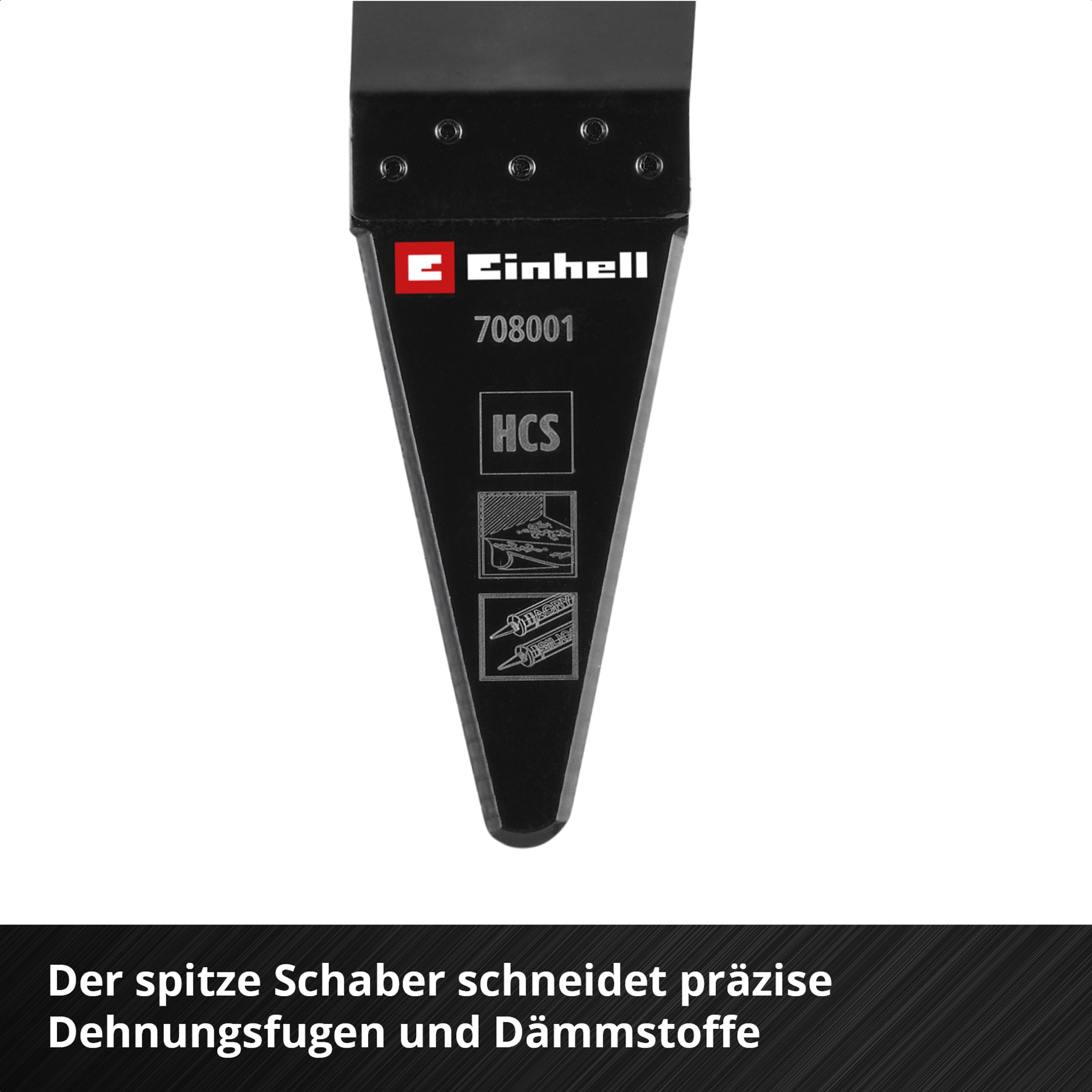 Ein schwarzes Schabwerkzeug mit Einhell-Logo. Es dient zum Schneiden von Dehnungsfugen und Dämmstoffen.