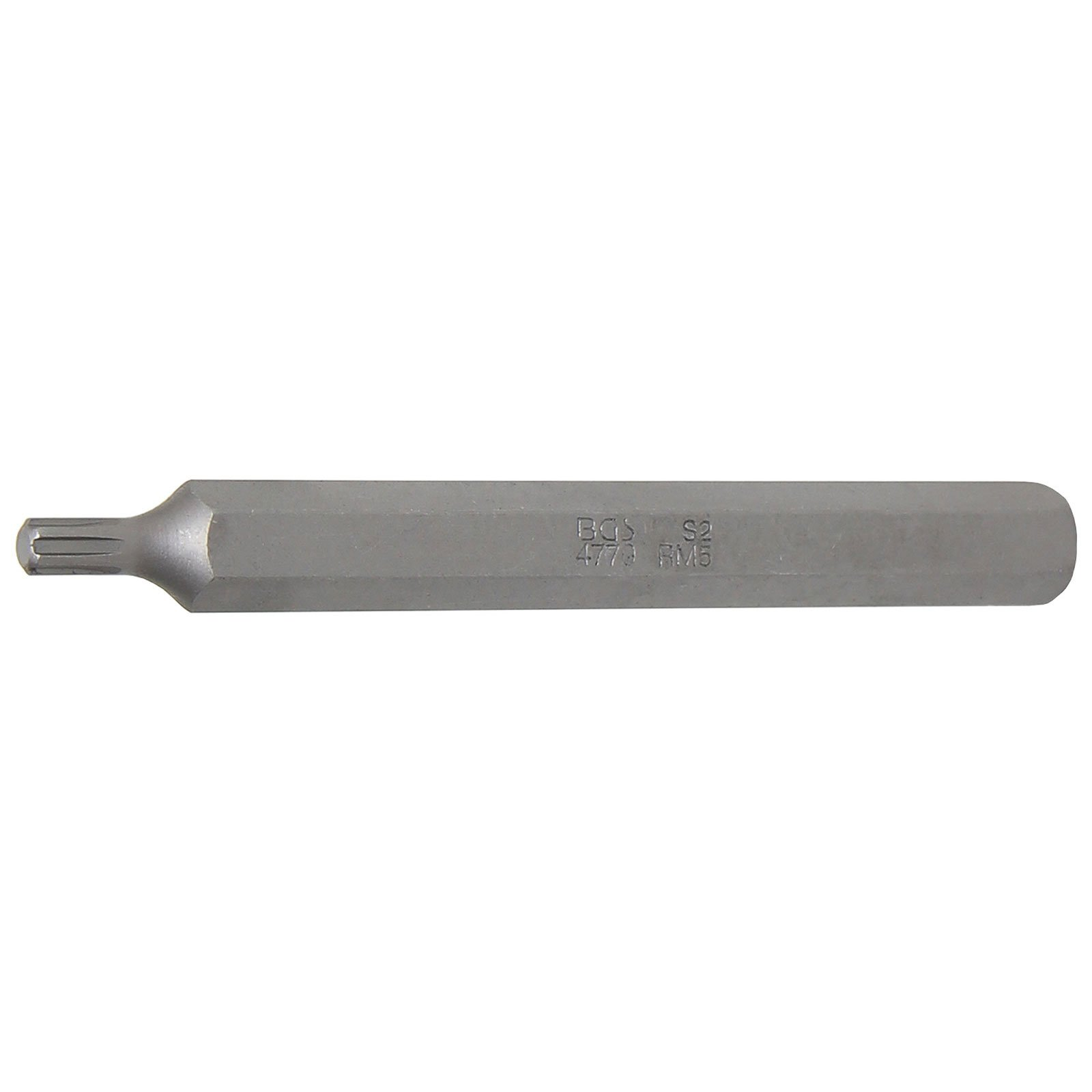 Un utensile a punta Torx in metallo grigio, con la scritta 'BGS S2 4779 RM5'. Lo sfondo è bianco.