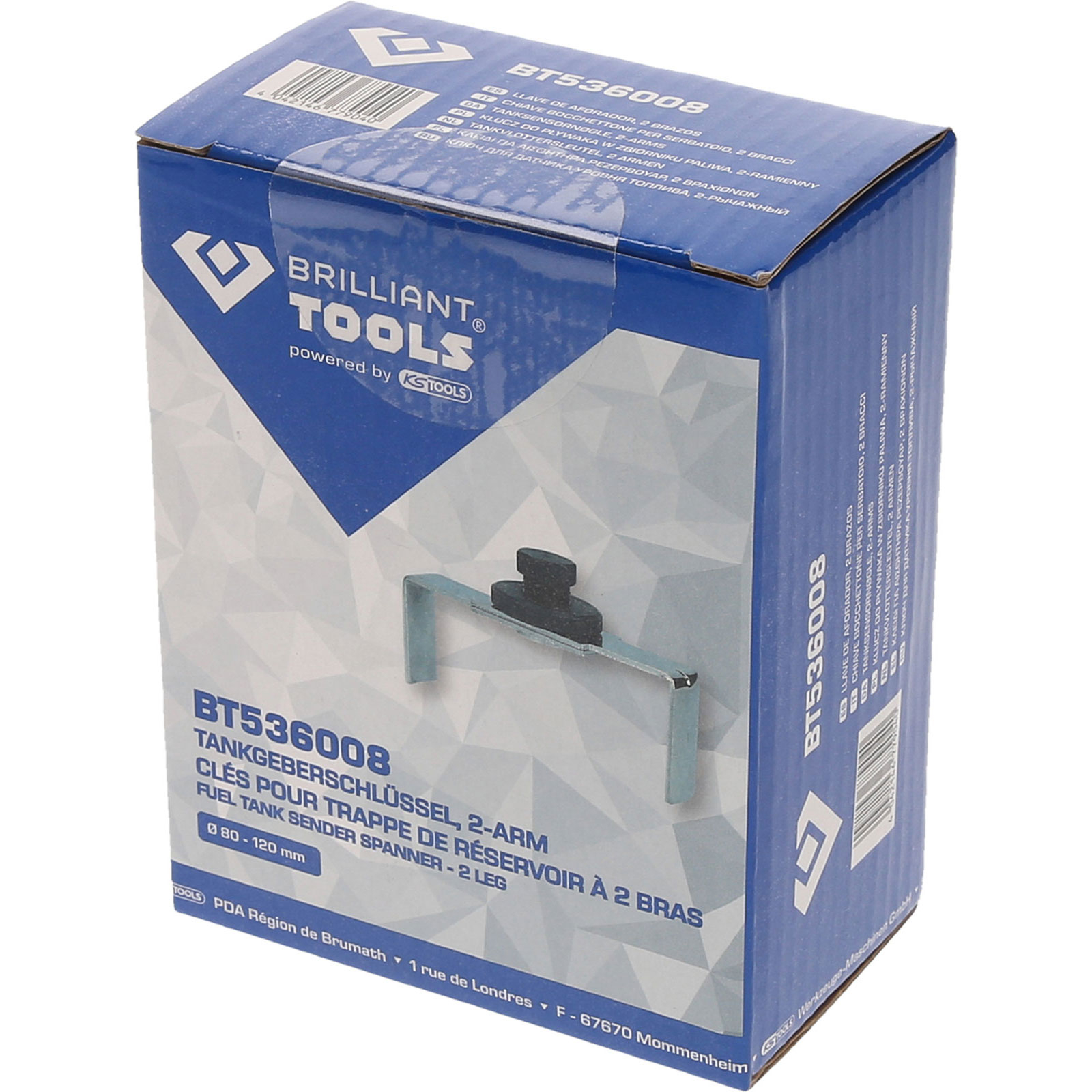 Eine blaue Box mit dem Brilliant Tools-Logo. Enthält einen Tankgeber-Schlüssel.