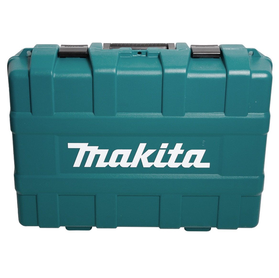 Eine türkisfarbene Makita-Werkzeugkiste mit schwarzem Griff und Verschlüssen. Das Makita-Logo ist weiß hervorgehoben.