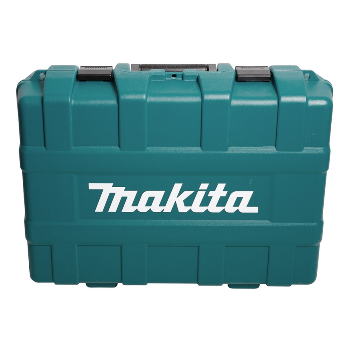 Ein teal Makita Werkzeugkasten. Er hat einen Griff und zwei schwarze Verschlüsse. Das Makita-Logo ist prominent in Weiß dargestellt.