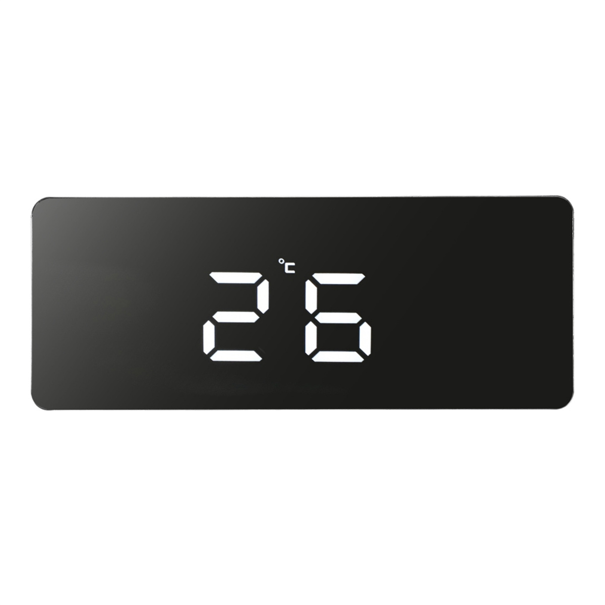 Ein schwarzes Digitaldisplay zeigt die Temperatur 26°C in weißen Ziffern. Es ist rechteckig mit abgerundeten Ecken, vor weißem Hintergrund.