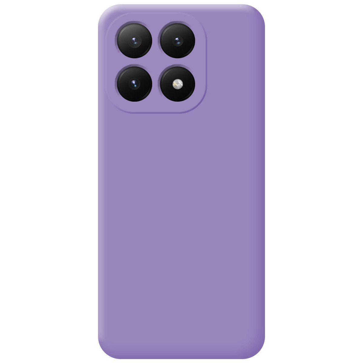 Una custodia per telefono viola con quattro obiettivi. La custodia è rettangolare con angoli arrotondati.