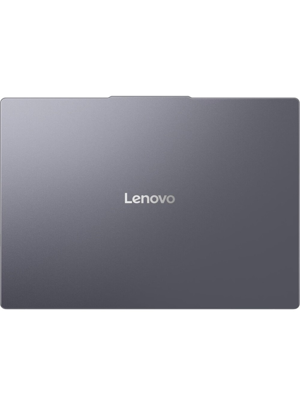 Gri bir Lenovo dizüstü bilgisayar. Lenovo logosu ortalanmıştır. Dizüstü bilgisayar kapalı ve pürüzsüz, mat bir yüzeye sahip.