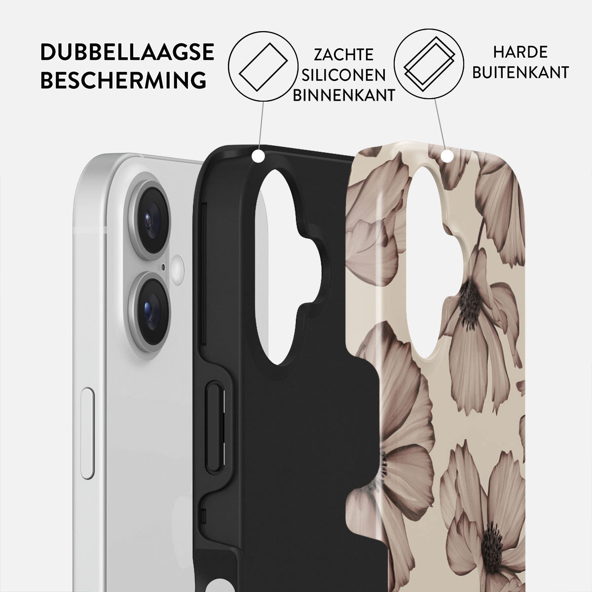 Coque de téléphone à motif floral. Elle offre une double protection : silicone souple à l'intérieur et coque dure à l'extérieur.