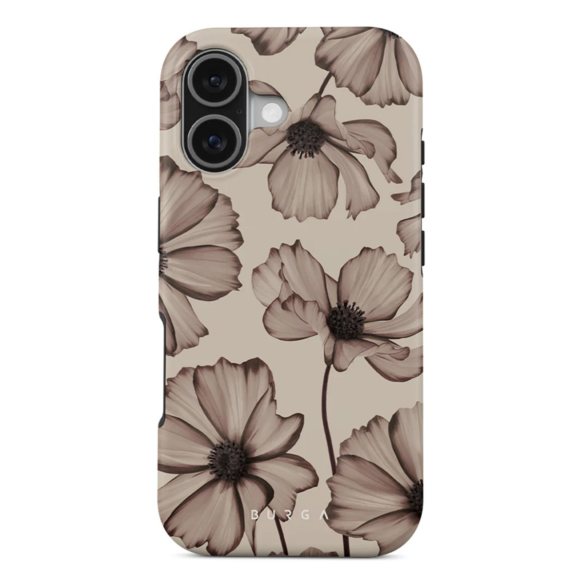 Telefoonhoesje met bloemenontwerp. Beige achtergrond met bruine bloemen.