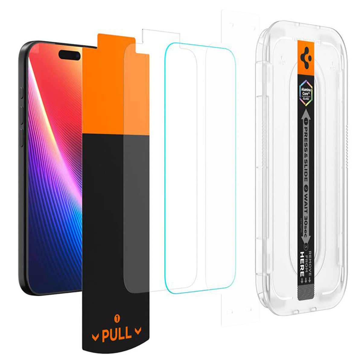 A phone with a screen protector kit. The kit includes a phone, a screen protector, and instructions for application.