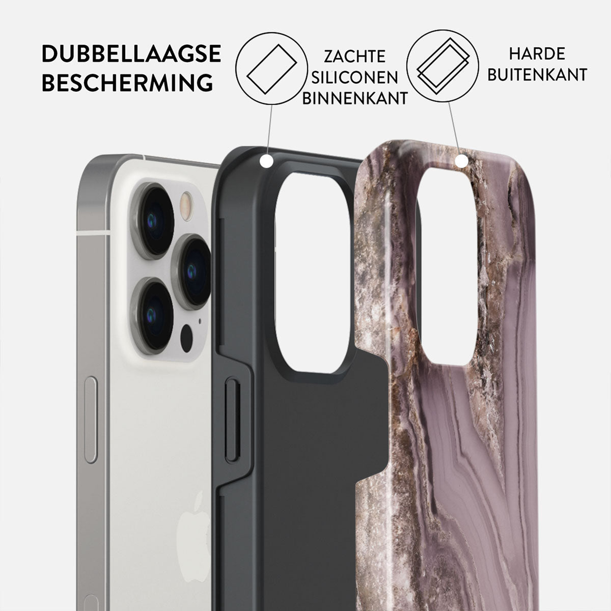 Coque de téléphone, avec couches: silicone interne souple, coque extérieure dure et téléphone. Double protection.