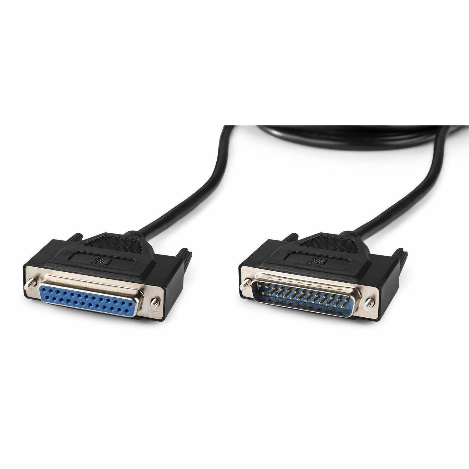 Dos conectores negros con detalles azules y plateados, sujetos a cables negros, sobre un fondo blanco.