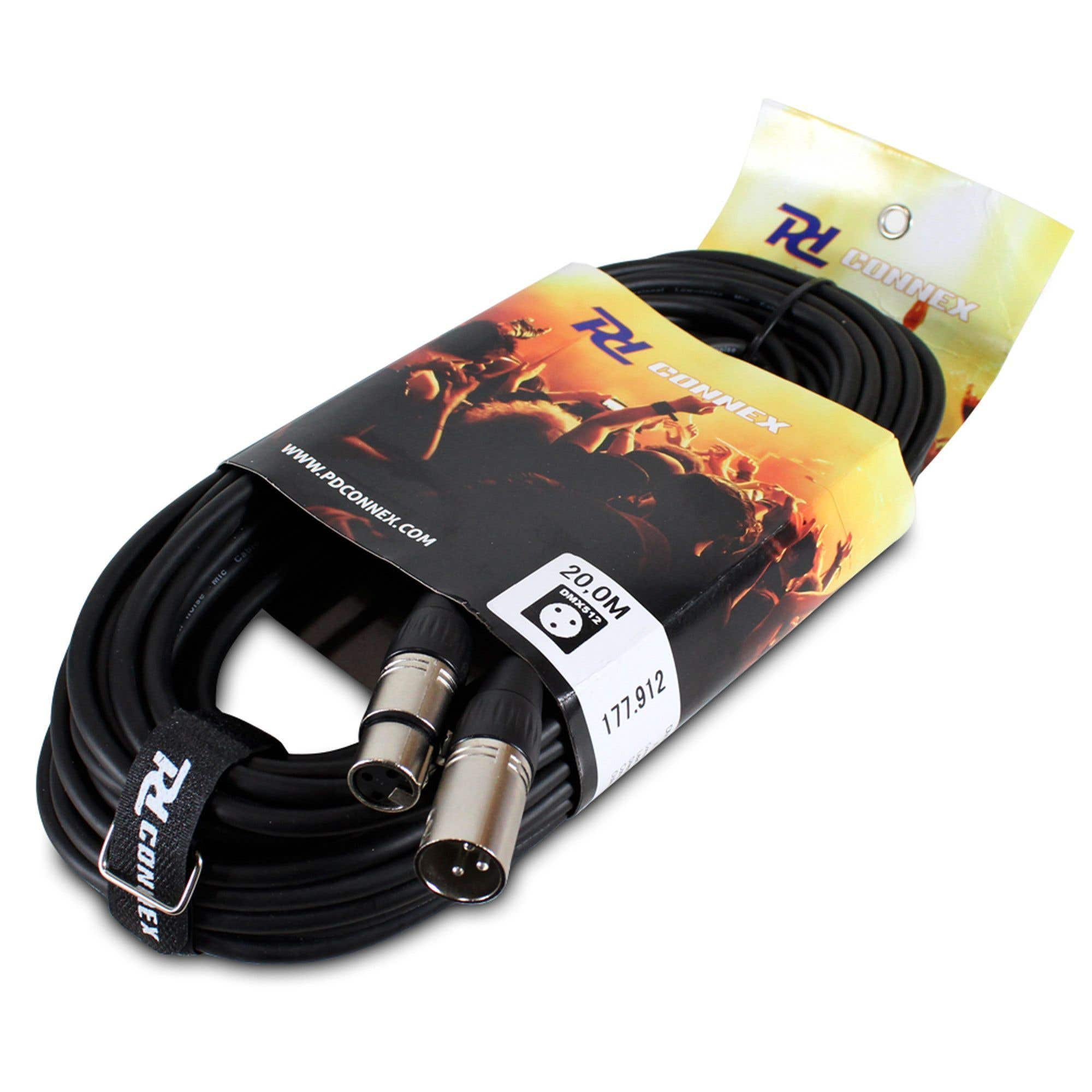 Cavo audio nero con connettori XLR, avvolto. La confezione mostra il marchio e la lunghezza del cavo.