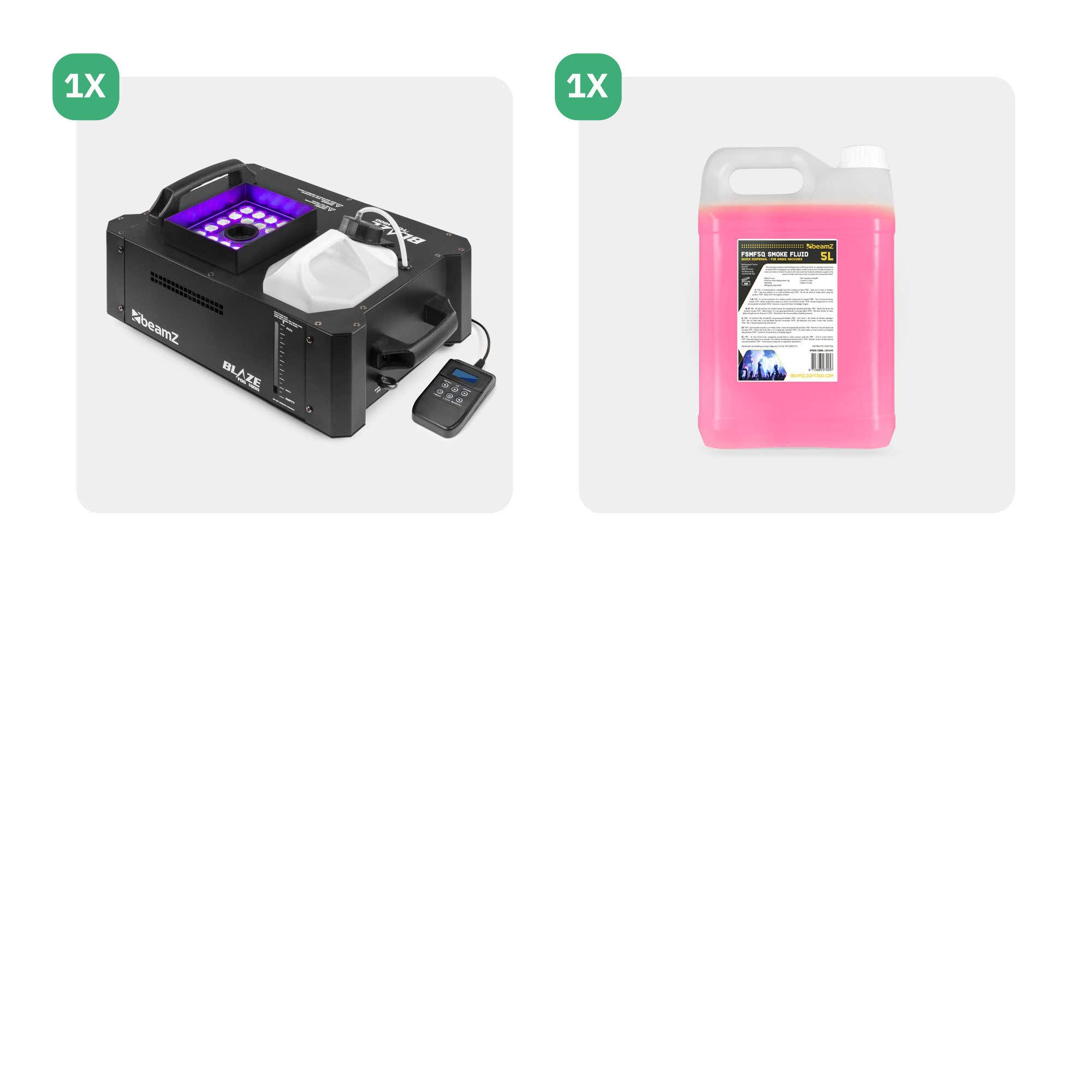 Una máquina de humo negra con un panel de control y un recipiente de líquido de humo rosa.