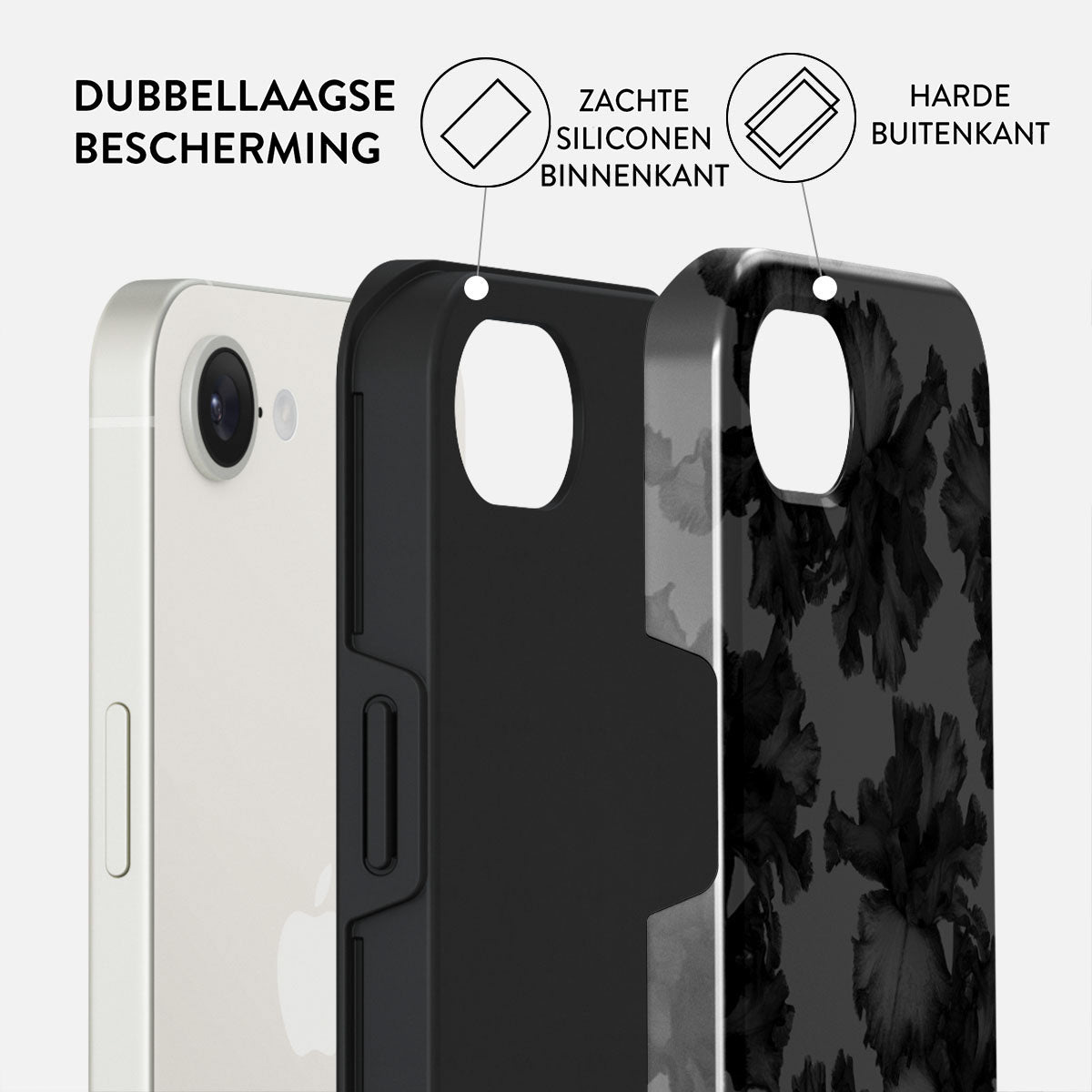 Telefoonhoesje met drie lagen, met dubbele bescherming. Inclusief een zachte siliconen binnenlaag en een harde buitenlaag.