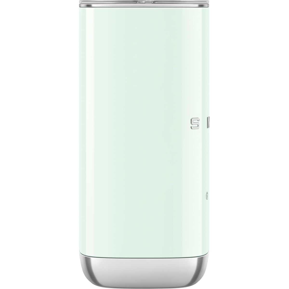 Eine mintgrüne zylindrische Wasserflasche mit silbernem Boden und Deckel. Der Markenname 'SI' ist sichtbar.