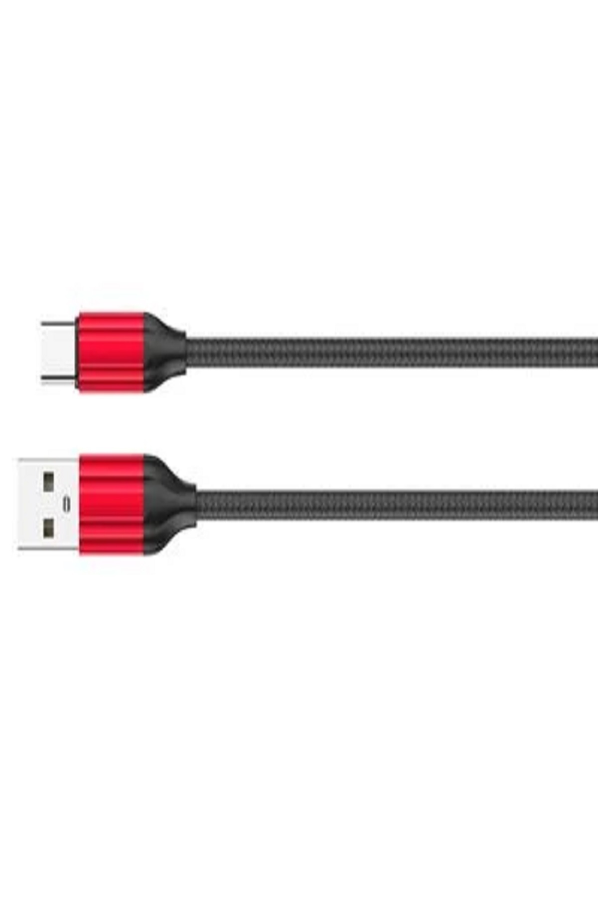 Kırmızı detaylı iki siyah USB kablosu. Biri USB-C, diğeri standart USB. İkisi de beyaz bir arka plan üzerinde.