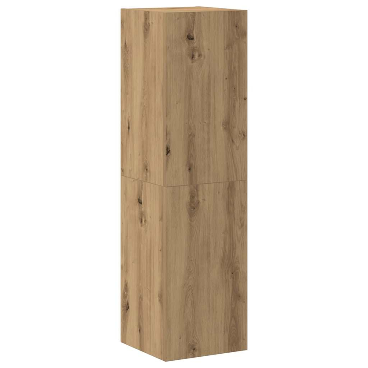 Ein hoher Holzschrank. Er ist rechteckig und aus hellbraunem Holz mit sichtbarer Maserung und Ästen gefertigt.