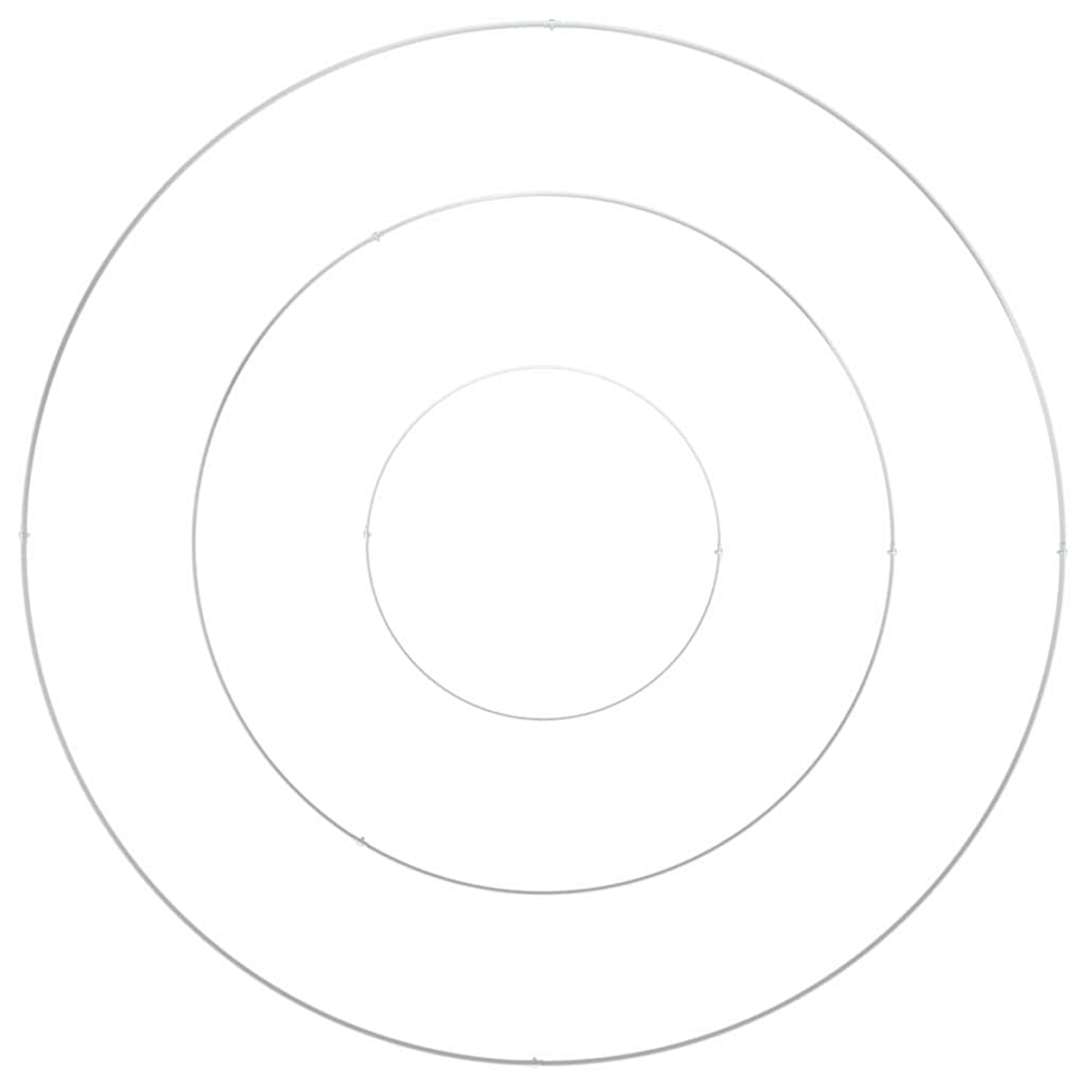 Tre cerchi concentrici argentati su sfondo bianco. Cerchi più piccoli all'interno di quelli più grandi, spaziati.