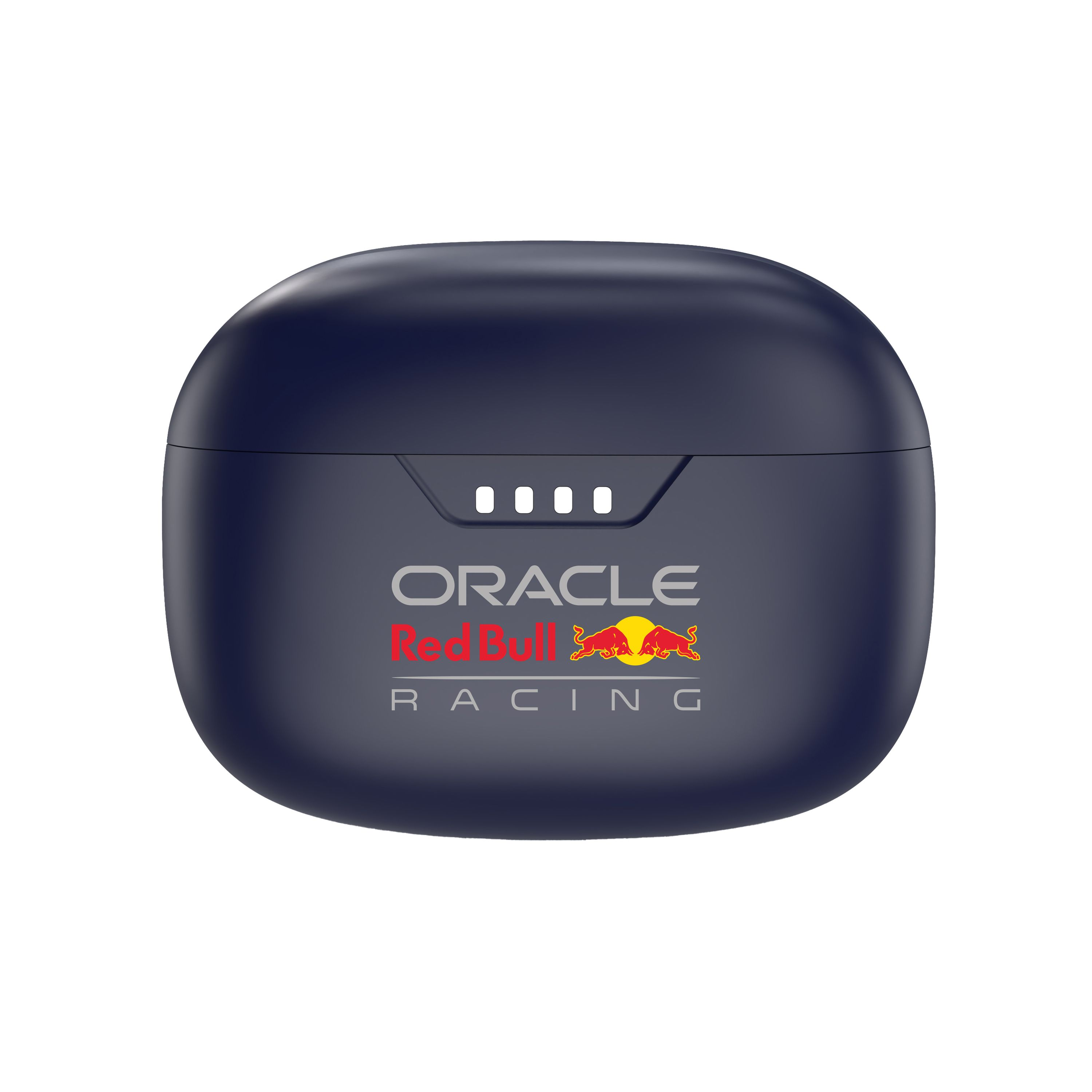 Dunkelblaues Ohrhörer-Etui mit dem Oracle Red Bull Racing-Logo auf der Vorderseite. Weißer Hintergrund.