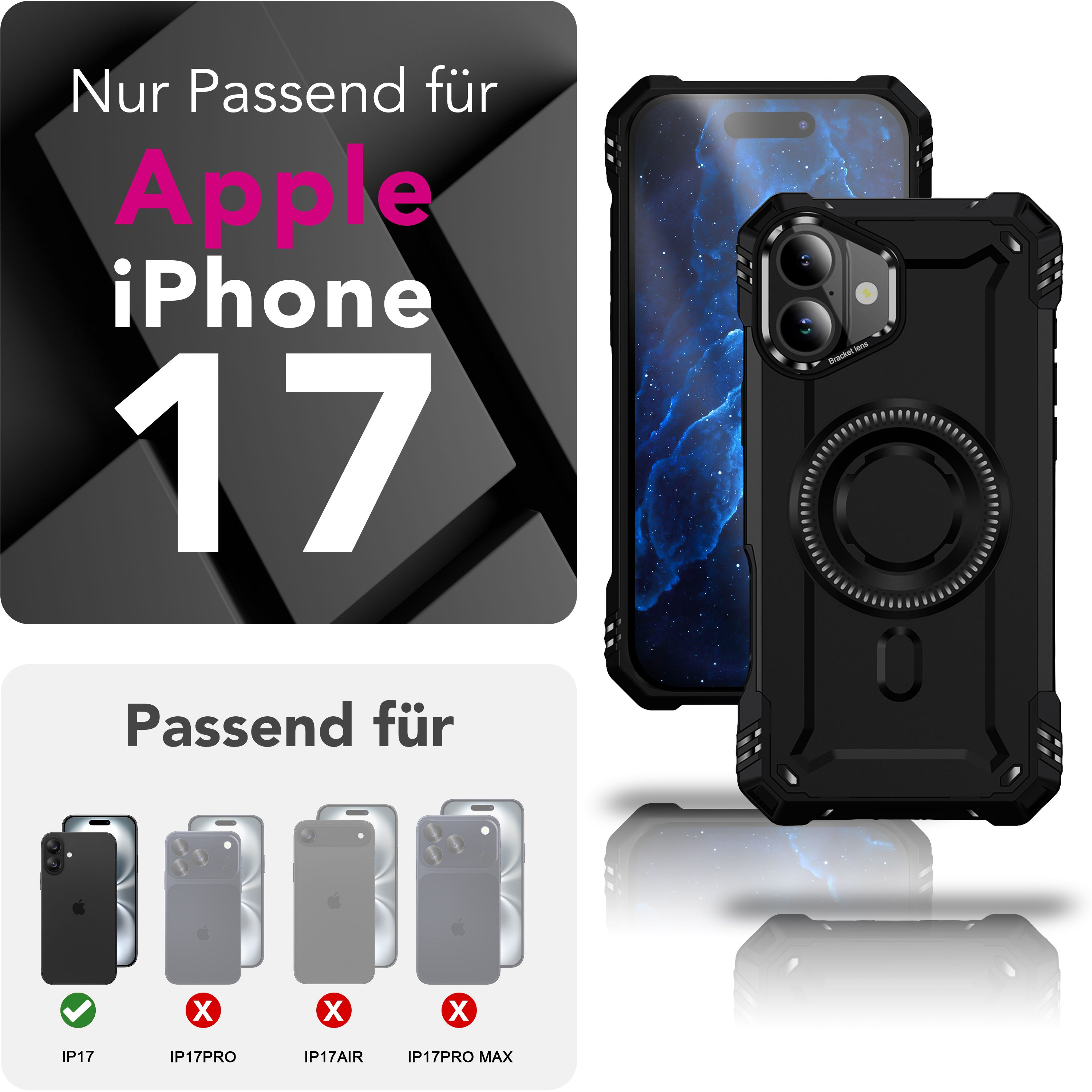 Imagen muestra una funda para iPhone 17. El texto indica que es solo para iPhone 17.