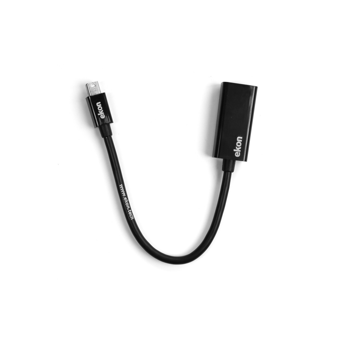 Ein schwarzes USB-Adapterkabel in U-Form auf weißem Hintergrund. An jedem Ende ist 'ekon' aufgedruckt.