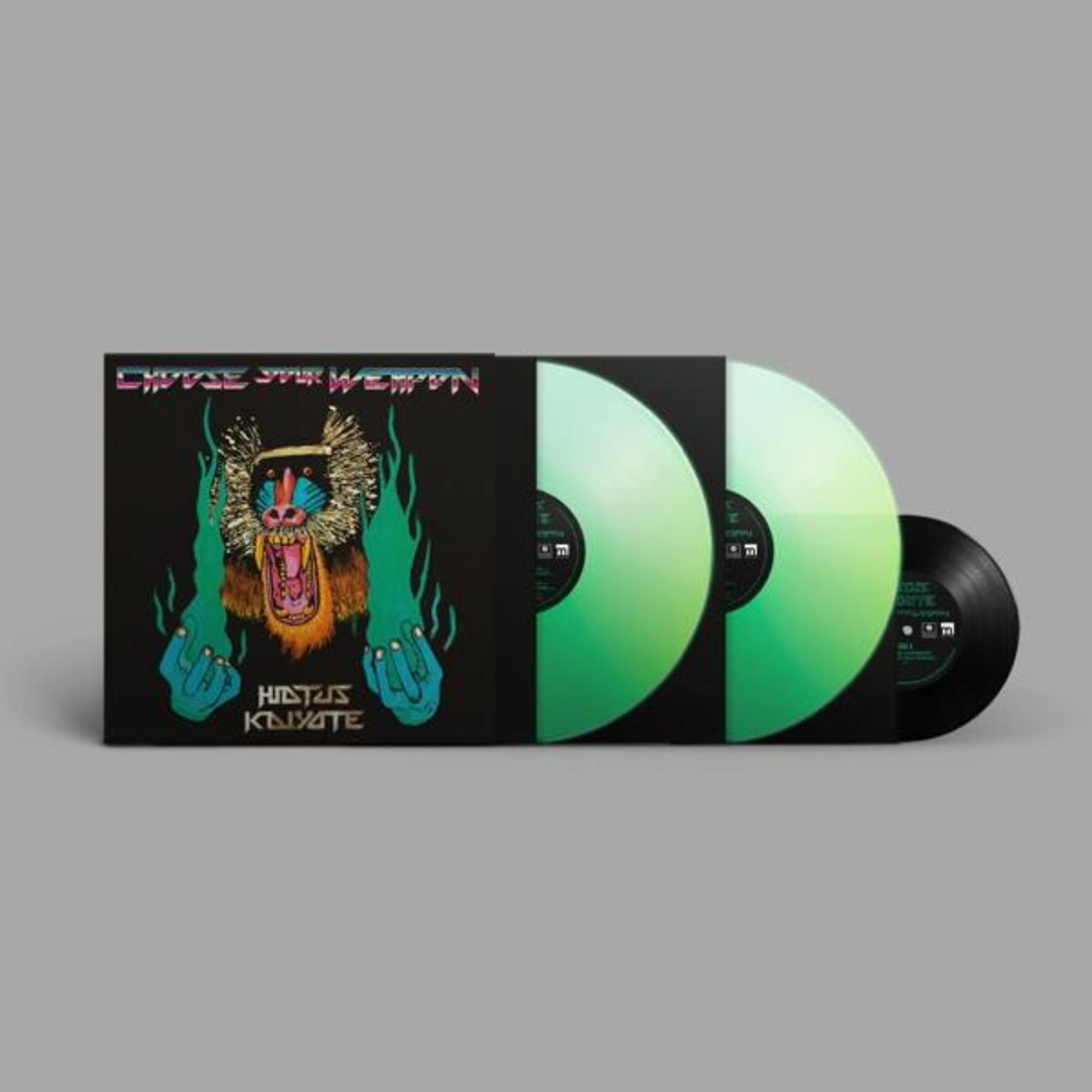 Copertina dell'album. Sfondo nero con illustrazione di mandrillo e testo 'Hiatus Kaiyote'. Vinili verdi e neri.