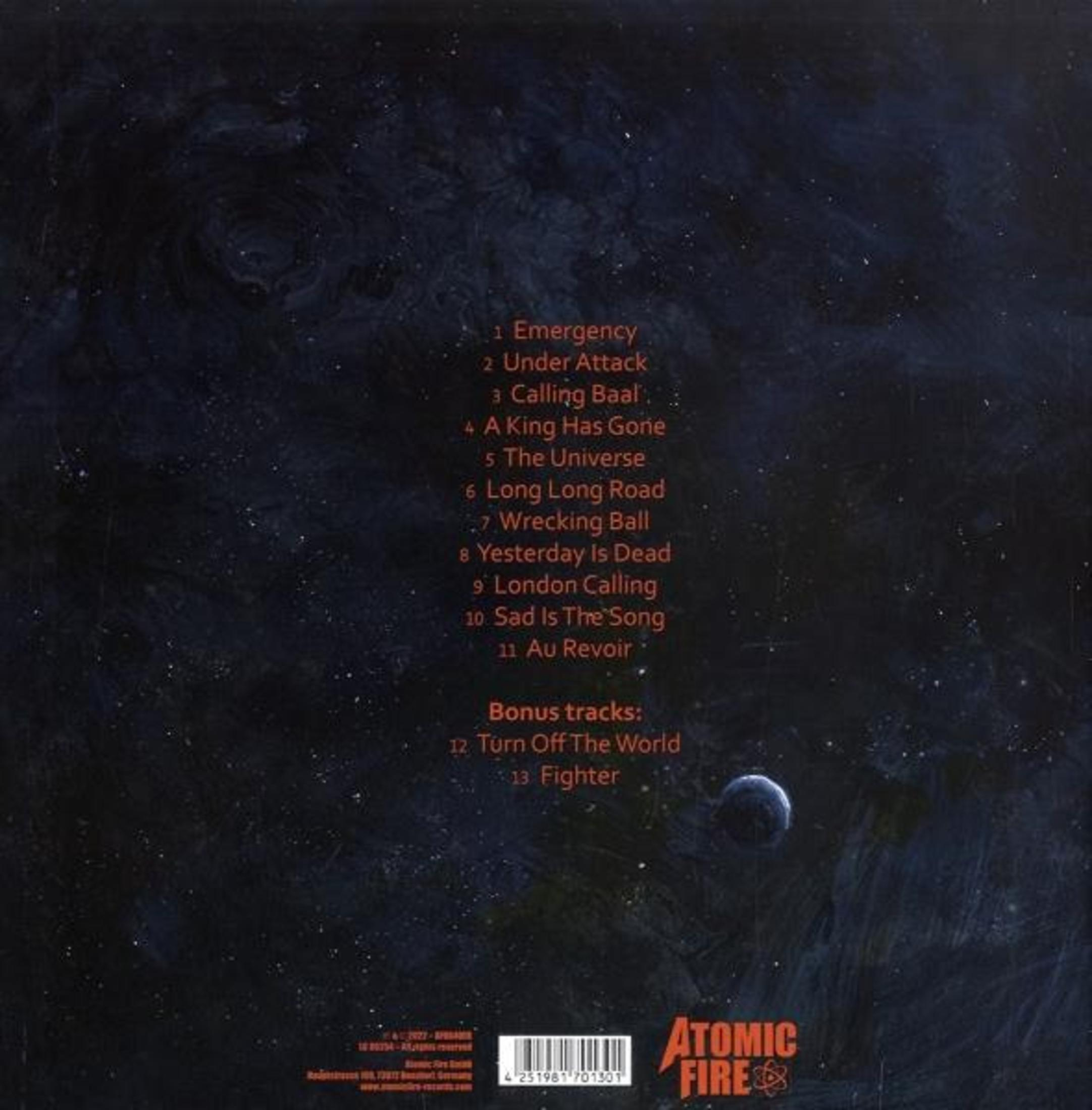 Albumcover mit Sternenhimmel. Text listet Songtitel, Künstlernamen und eine Planetengrafik auf.