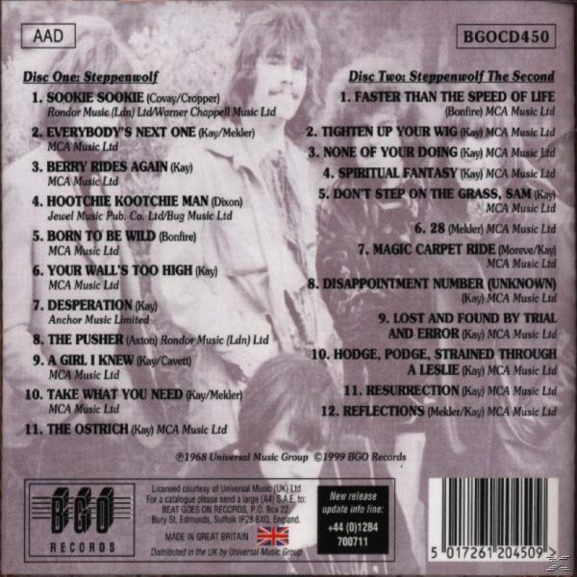 Albumcover mit Bandmitgliedern, Songtiteln und Details des Labels. Enthält ein Graustufenbild und Text.