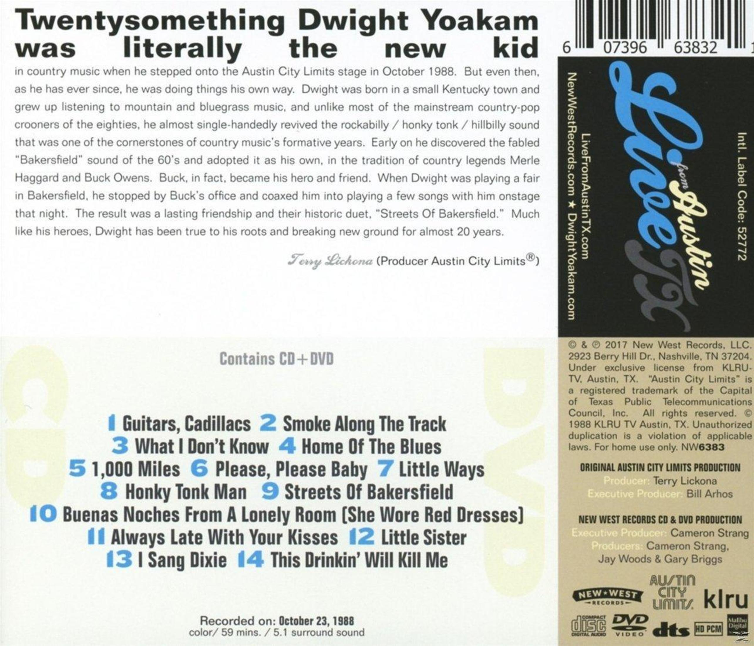 Albumcover mit Text. Titel: Twentysomething Dwight Yoakam. Enthält Titelliste und Logo von Austin City Limits.