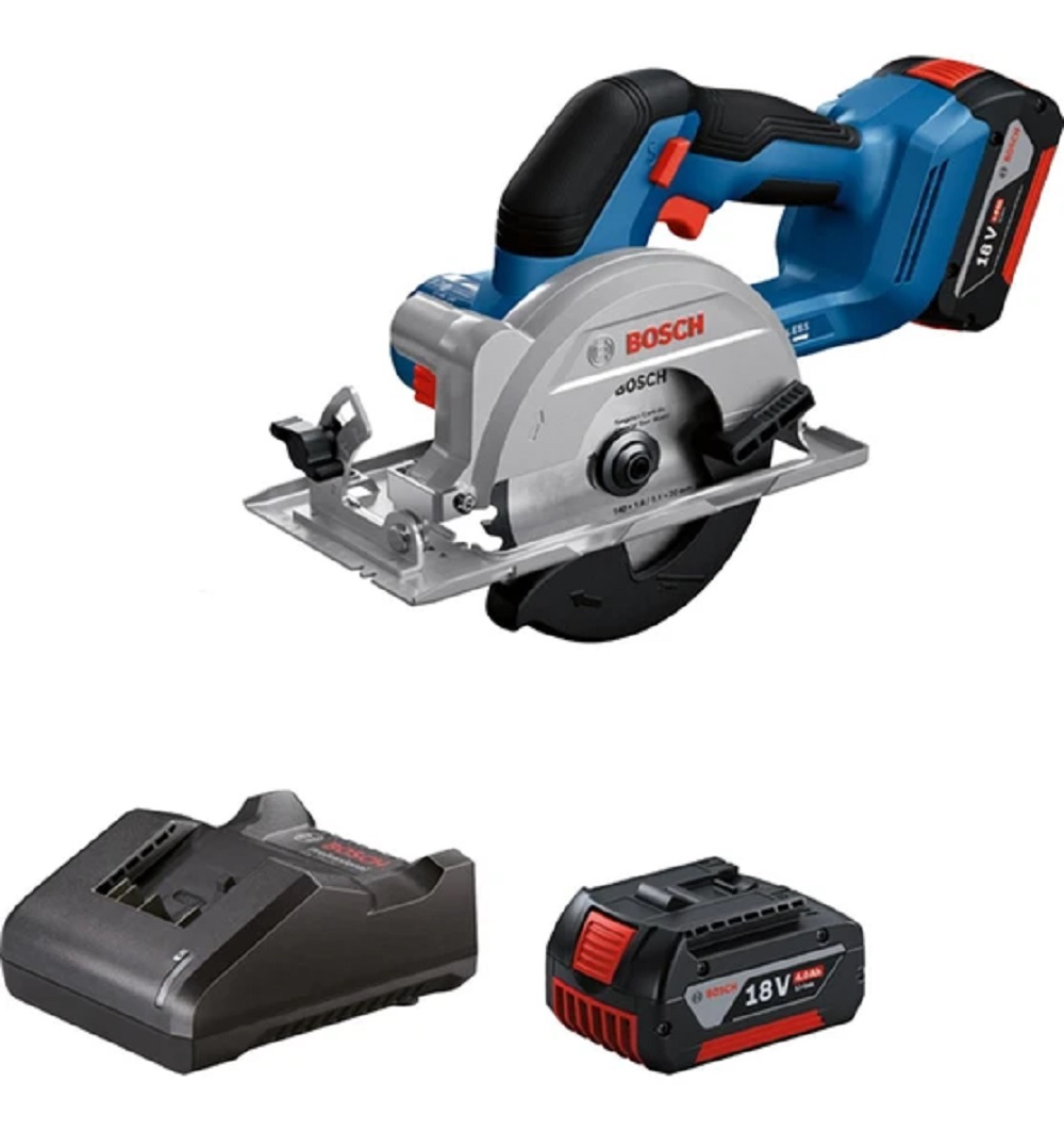 Bosch akülü daire testere. Mavi ve siyah sap, gümüş renkli bıçak. Şarj cihazı ve pil içerir.