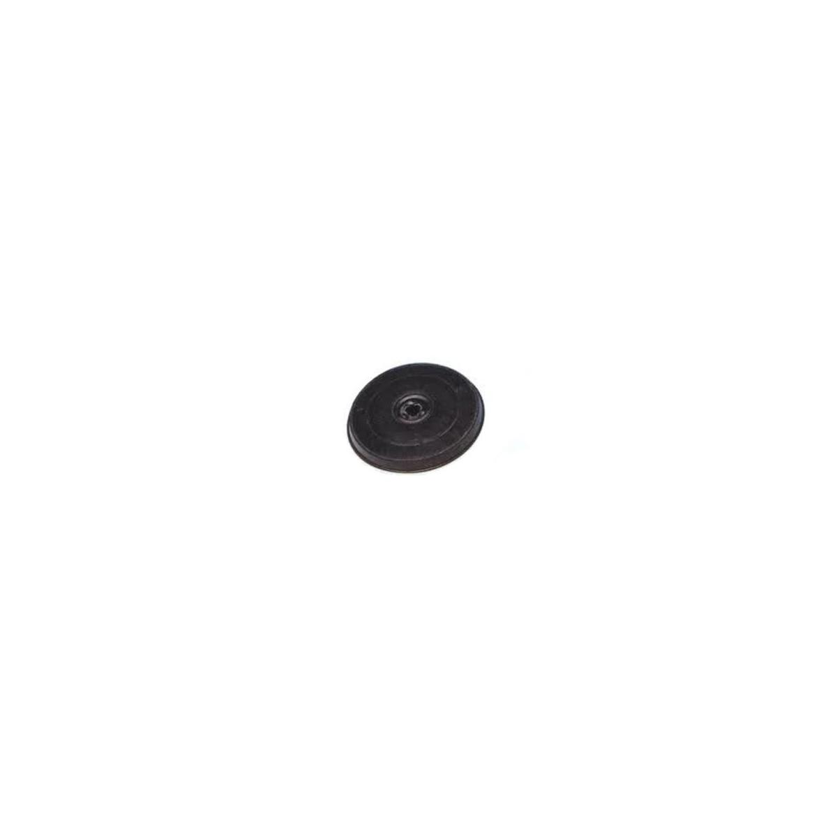 Un oggetto nero e circolare con un piccolo foro al centro si trova su uno sfondo bianco. L'oggetto è leggermente inclinato.
