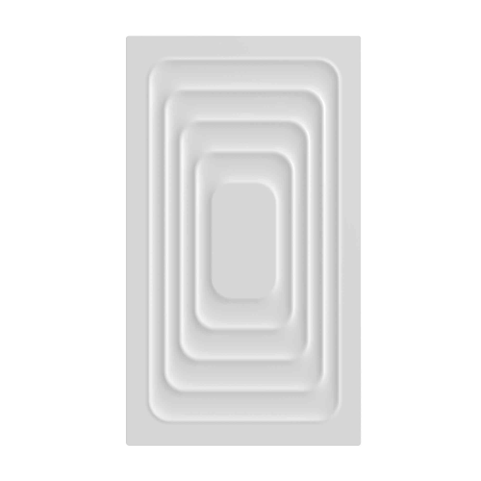 Ein weißes rechteckiges Relief mit verschachtelten, abgerundeten Rechtecken. Die Mitte ist ein kleines, abgerundetes Rechteck.