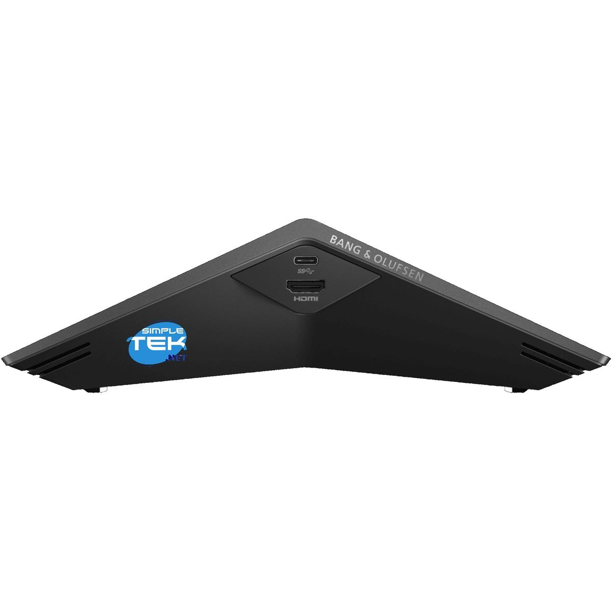 Un dispositivo Bang & Olufsen nero con porte. Il logo Simple Tek Net è sul dispositivo. HDMI e altre porte sono visibili.