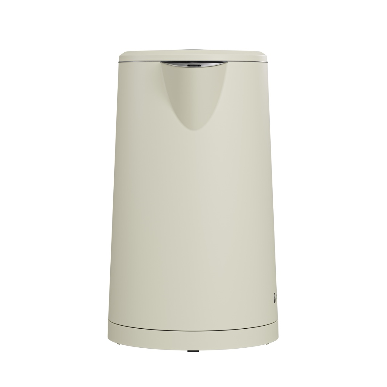 An off-white electric kettle on a white background. It has a spout and a handle. The base is black.
