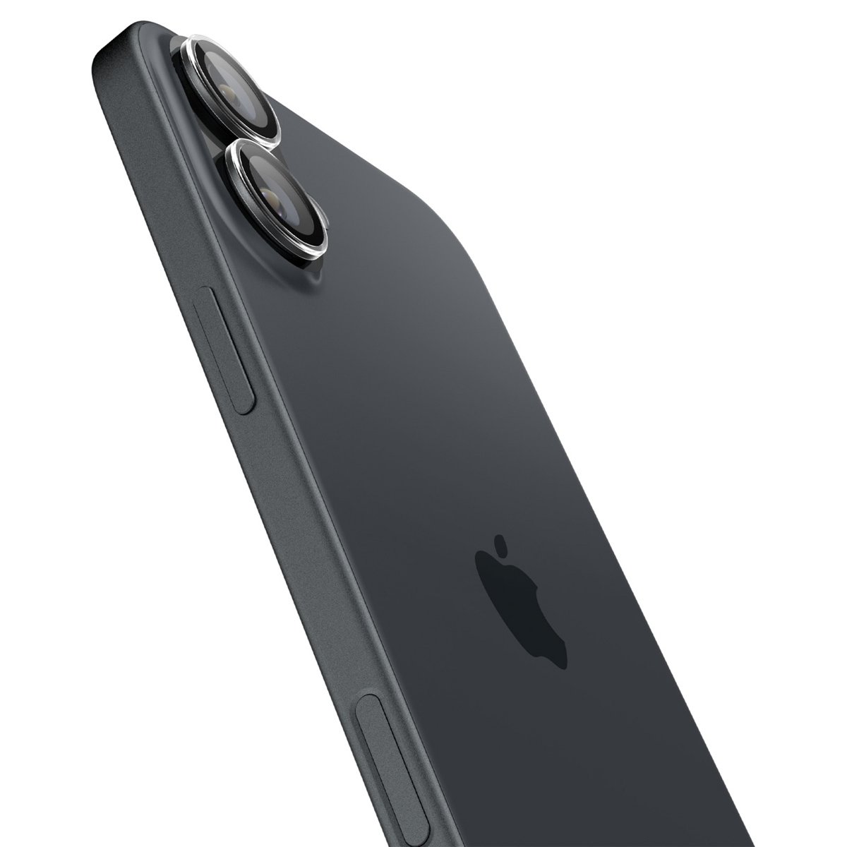 Ciemnoszary iPhone, widok pod kątem. Widoczne są dwa obiektywy aparatu. Logo Apple znajduje się z tyłu.